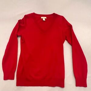 Banana Republic Extra Fine Merino Wool Sweater Womens Size M Petite Red V Neck